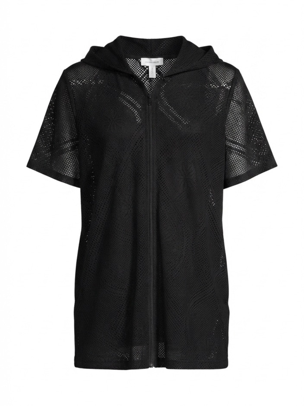 Krista Black Short Sleeve Hooded Mesh Swimsuit Cover-Up Size 1X